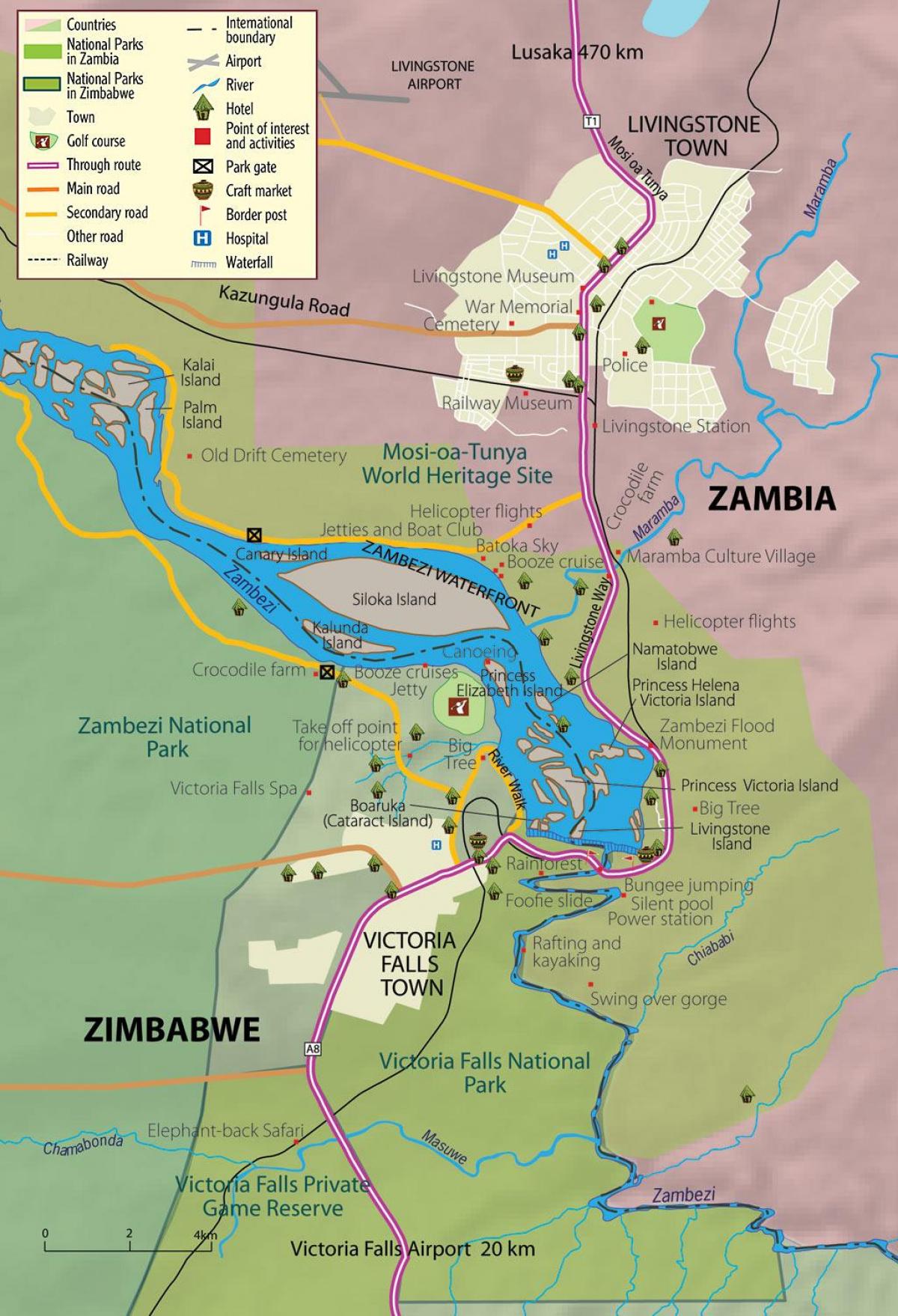 карта горада Лівінгстан Замбія 