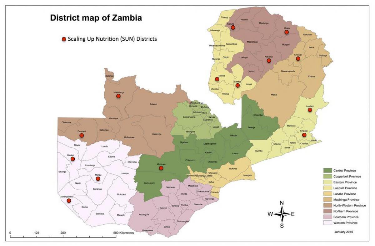 Замбія раёнаў абноўленую карту