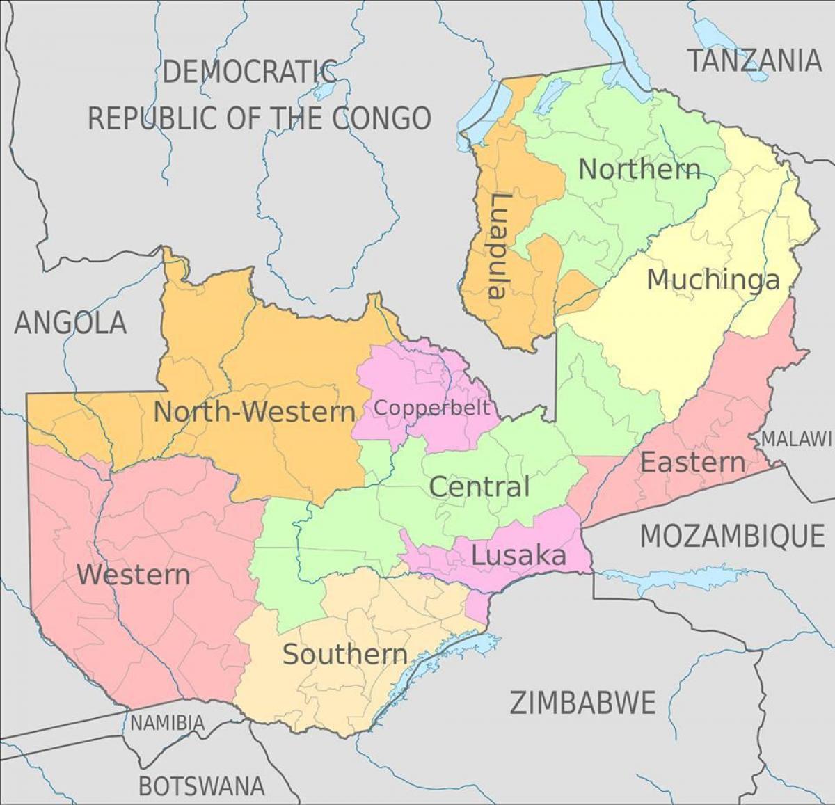 Замбийские карту з правінцыямі